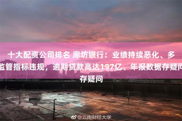 十大配资公司排名 廊坊银行：业绩持续恶化、多监管指标违规，逾期贷款高达197亿、年报数据存疑问